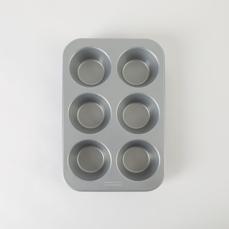 Martha Stewart Everyday Bakeaway 6 Cup Carbon Steel Muffin Pan - Silver - Nonstick Interior - Color Label