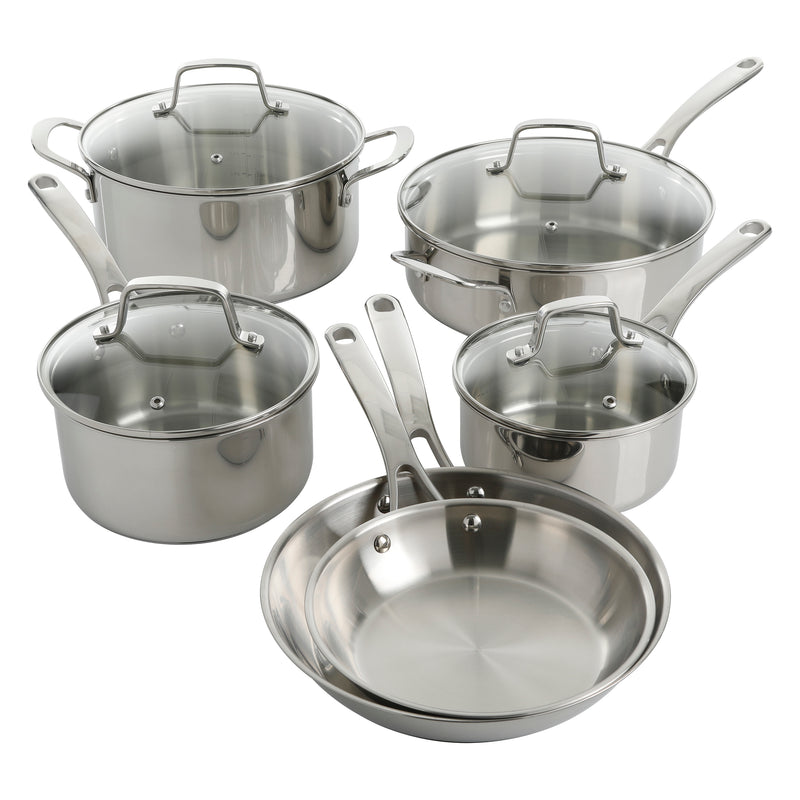 Martha Stewart Castelle 10pc Stainless Steel Cookware Set - Gold Stainless Steel Handles - Impact Bonded Base - Gift Box w/ Remailer