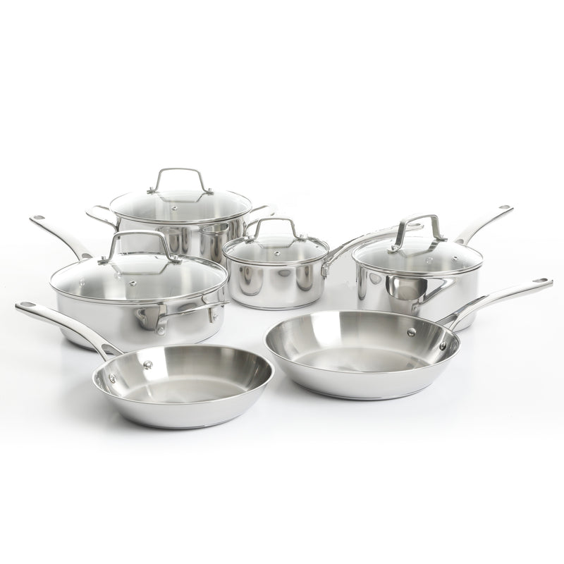Martha Stewart Castelle 10pc Stainless Steel Cookware Set - Gold Stainless Steel Handles - Impact Bonded Base - Gift Box w/ Remailer