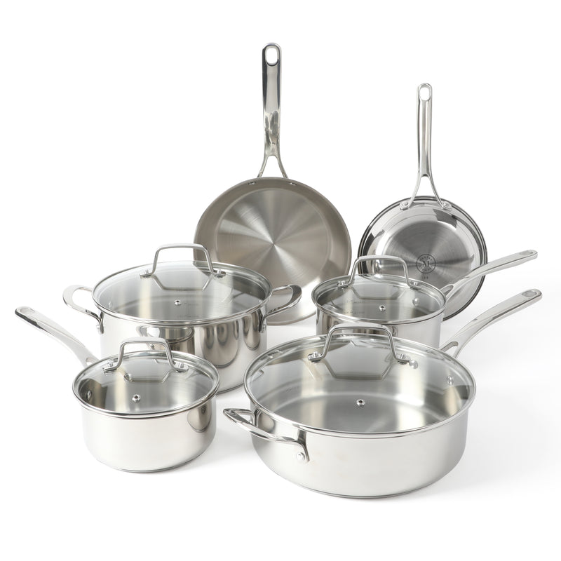 Martha Stewart Castelle 10pc Stainless Steel Cookware Set - Gold Stainless Steel Handles - Impact Bonded Base - Gift Box w/ Remailer