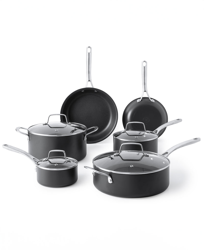 Martha Stewart Bosworth 10pc Hard Anodized Cookware Set - Black - Nonstick Interior - Stainless Steel Cast Handle - Gift Box