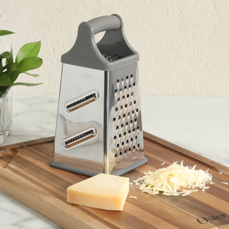Oster Bluemarine 4 Sided Stainless Steel Box Grater - Blue/Grey - PP/TPR Handle - Color Sleeve