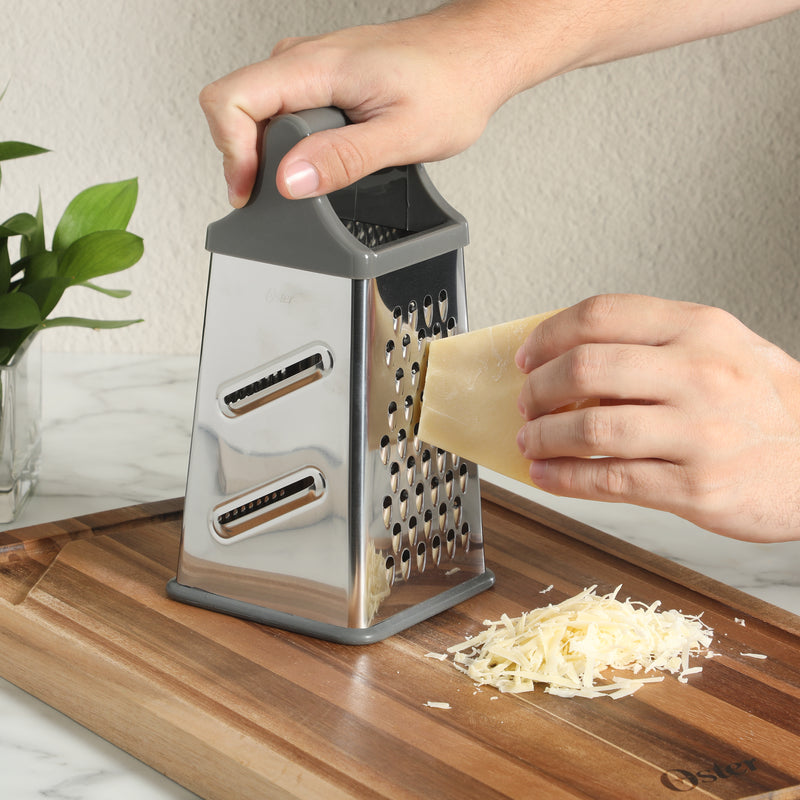 Oster Bluemarine 4 Sided Stainless Steel Box Grater - Blue/Grey - PP/TPR Handle - Color Sleeve