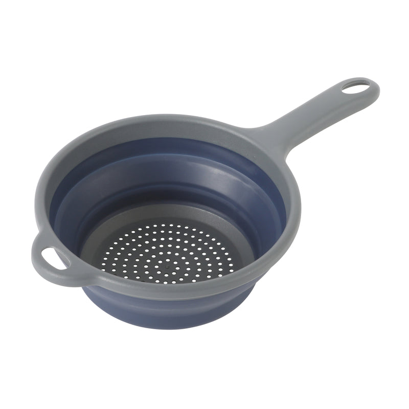 Oster Bluemarine 7" Foldable Colander w/ Long Handle - Blue/Grey - Round - PP/TPR - Color Sleeve