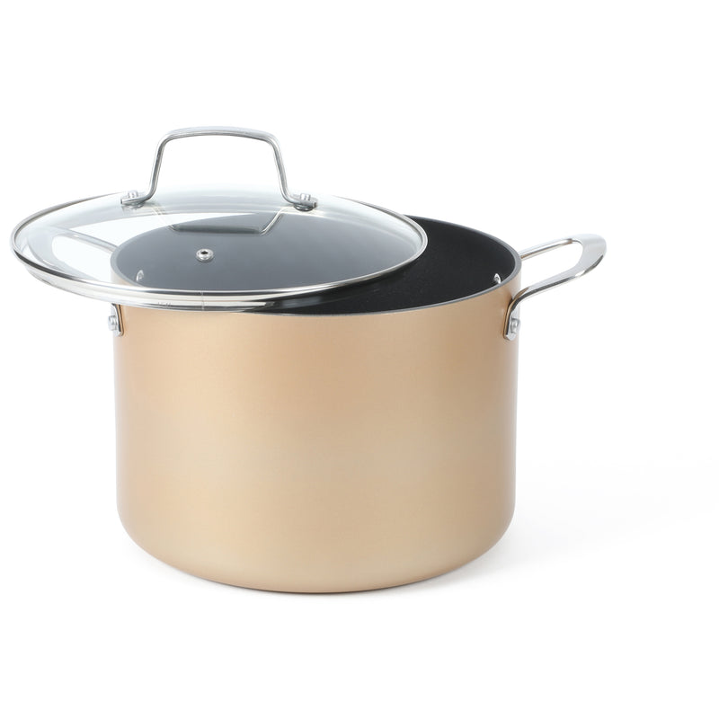 Martha Stewart Rittenhouse 12pc Aluminum Cookware Set w/ Glass Lids - Color Anodized - Non Stick Interior & Exterior - Stainless Steel Induction Base - Cast Handles - Factory Remailer