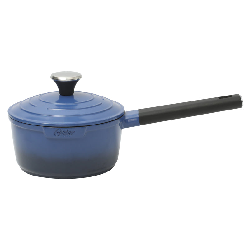 Oster Amberton 10pc Cast Aluminum Cookware Set w/ Kitchen Tools & Felts - Blue - Black Nonstick Interior - Induction Base - Gift Box