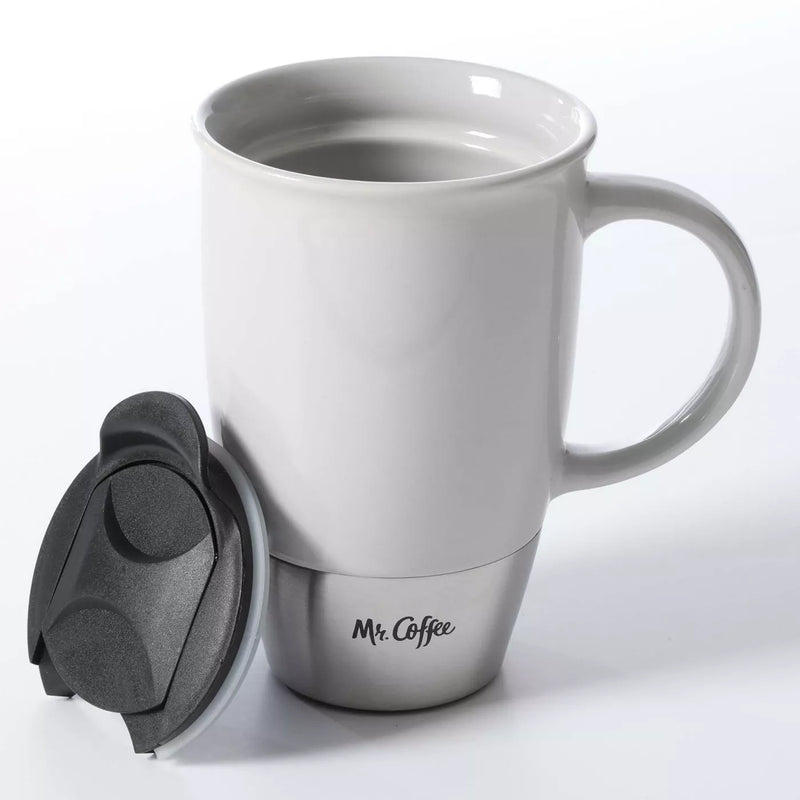 Mr. Coffee Coupleton 15oz Travel Cup w/ Lid - Stainless Steel & Stoneware - Open Stock: White