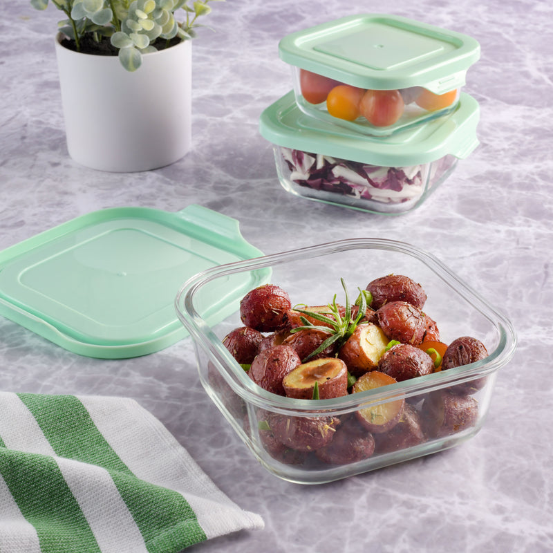Martha Stewart Hadsell 6pc Borosilicate Glass Storage Container Set w/ PP Pop Lids - Martha Blue / Clear - Gift Box