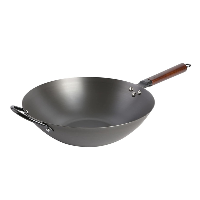 Babish 14" Rust Resistant Carbon Steel Wok - Wood Handle - Gift Box w/ Remailer
