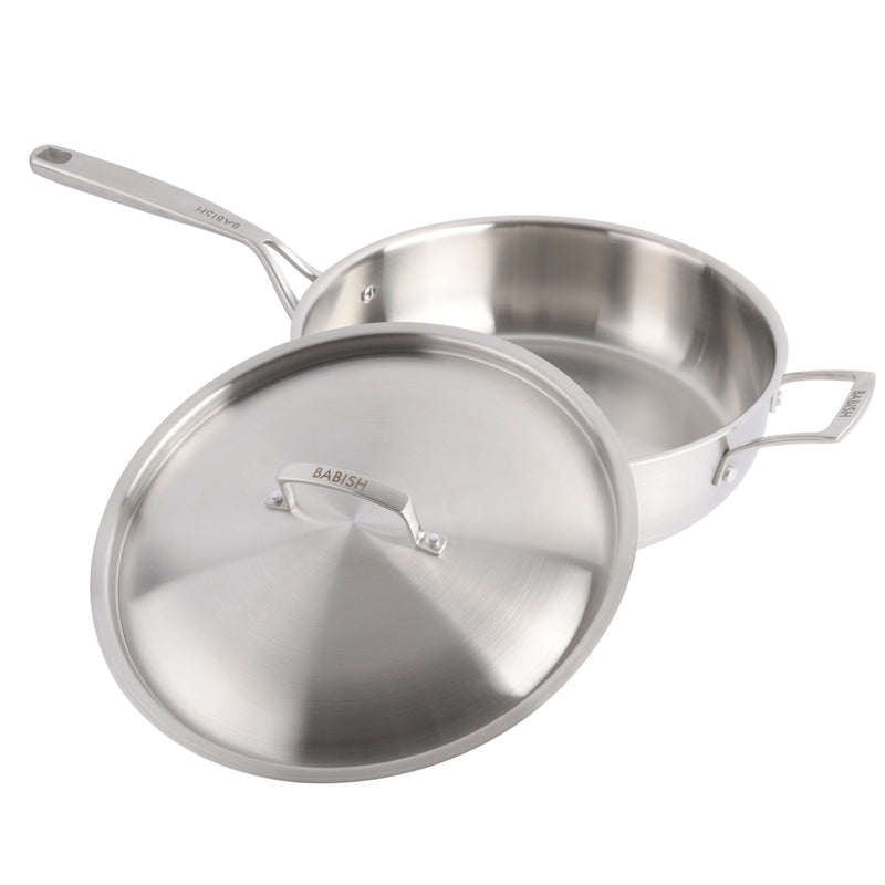 Babish 5qt Triply Stainless Steel Covered Sauté w/ Lid - Cast Stainless Steel Handle & Lid - Gift Box w/ Remailer