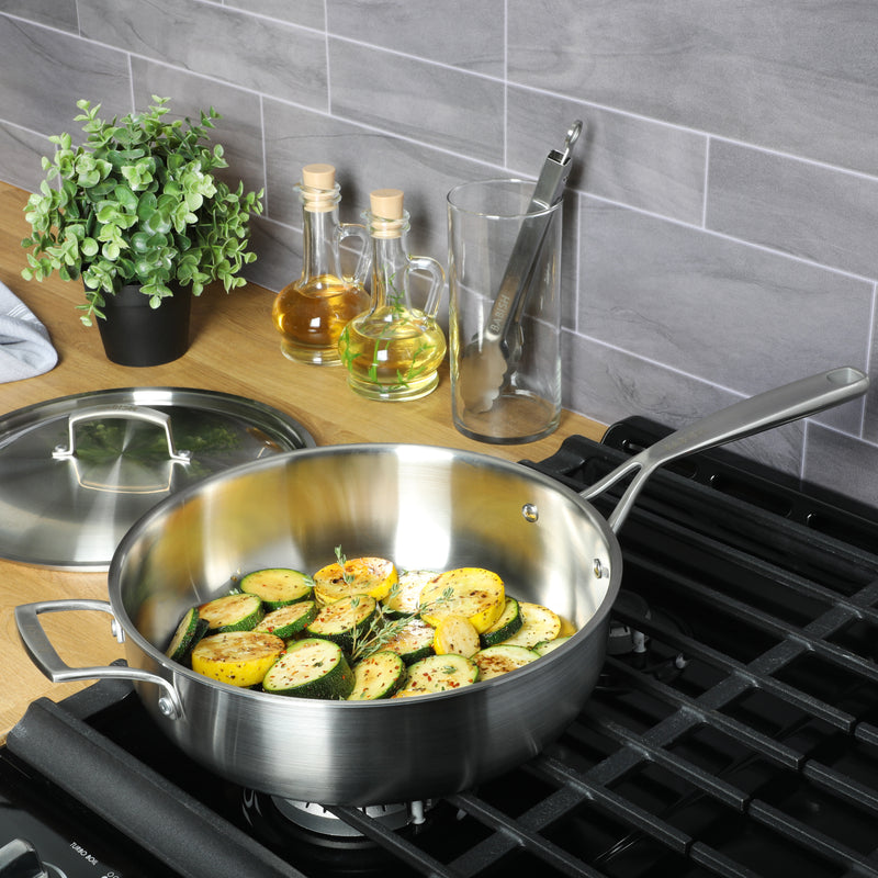 Babish 5qt Triply Stainless Steel Covered Sauté w/ Lid - Cast Stainless Steel Handle & Lid - Gift Box w/ Remailer