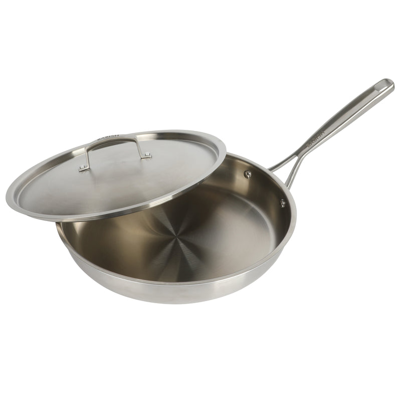 Babish 12.5" Stainless Steel Triply Fry Pan w/ Stainless Steel Lid - Color Sleeve w/ Remailer