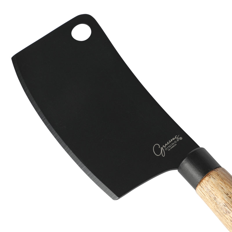 Gibson Elite Gracious Dining 2pc Cheese Knives w/ Leather Hang Rope Serving Board - Matte Black Coated Stainless Steel Blade - Acacia Handle - Clam Pack w/ Window Box