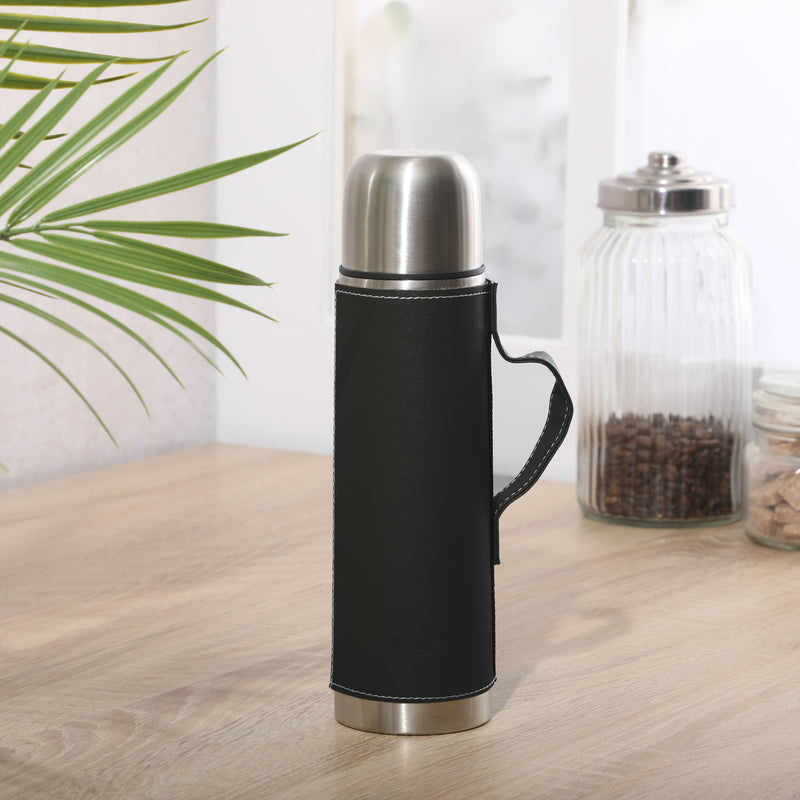 Mr. Coffee Leatherette 23oz Stainless Steel Double Wall Thermal Bottle w/ Lid & PU Handle - Black - Open Stock
