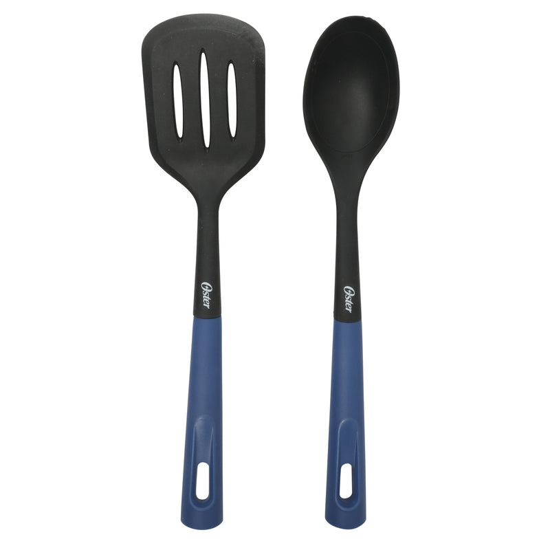 Oster Amberton 10pc Cast Aluminum Cookware Set w/ Kitchen Tools & Felts - Blue - Black Nonstick Interior - Induction Base - Gift Box