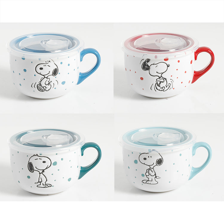 Peanuts Freckled Joy 25oz Soup Cup w/ PP Vented Lid - 4 Assorted Designs - Decorated - Stoneware - Open Stock w/ Hang Tag