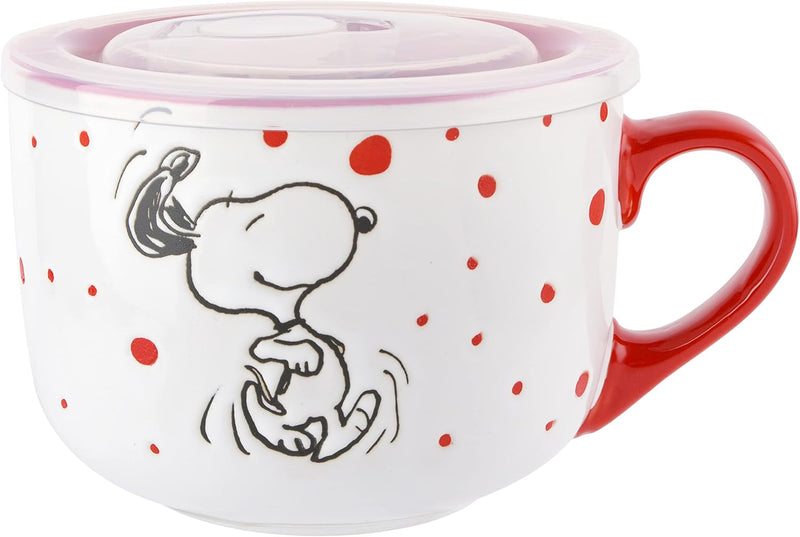 Peanuts Freckled Joy 25oz Soup Cup w/ PP Vented Lid - 4 Assorted Designs - Decorated - Stoneware - Open Stock w/ Hang Tag