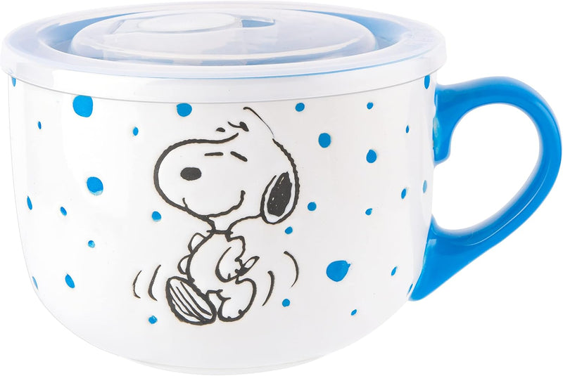 Peanuts Freckled Joy 25oz Soup Cup w/ PP Vented Lid - 4 Assorted Designs - Decorated - Stoneware - Open Stock w/ Hang Tag
