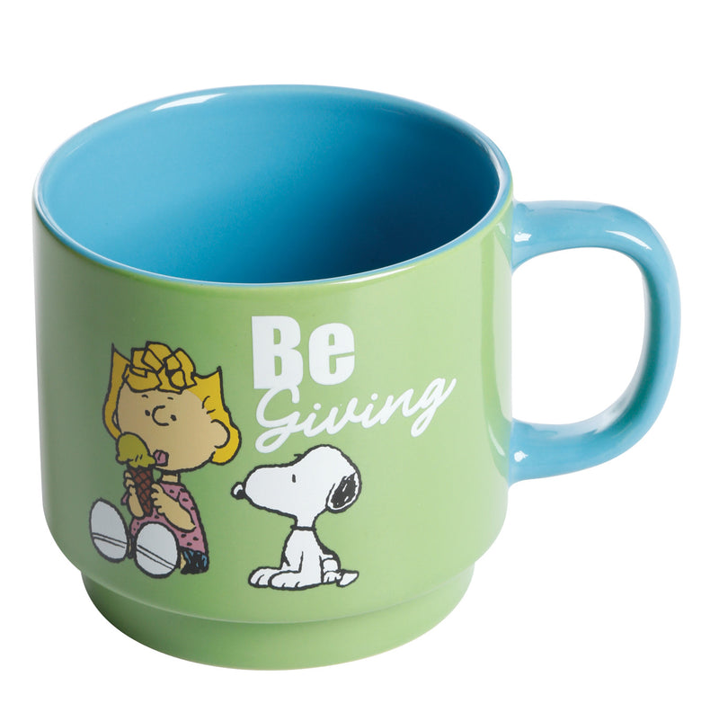 Peanuts Gentle Reminders 4pc 14.8oz Cups w/ Metal Stand - 4 Assorted Designs - Decorated -Stoneware - Gift Box