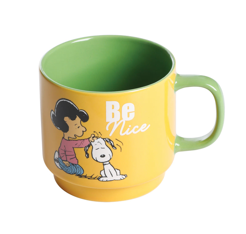 Peanuts Gentle Reminders 4pc 14.8oz Cups w/ Metal Stand - 4 Assorted Designs - Decorated -Stoneware - Gift Box