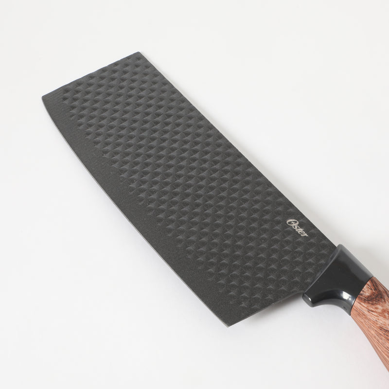 Oster Gunderson 2pc Stainless Steel 7" Cleaver & Scissors - Black Textured Nonstick Blade - ABS Bolster/PP Wood Look Handle - Clam Pack