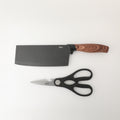 Oster Gunderson 2pc Stainless Steel 7" Cleaver & Scissors - Black Textured Nonstick Blade - ABS Bolster/PP Wood Look Handle - Clam Pack