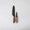 Oster Gunderson 2pc Stainless Steel Santoku & Paring Knife Set - Black Textured Nonstick Blade - ABS Bolster/ PP Wood Look Handle - Clam Pack