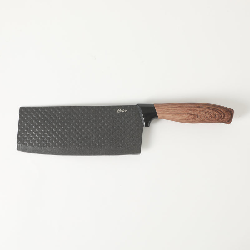 Oster Gunderson 6pc Stainless Steel Cutlery Set w/ Black Cutting Board - Black Textured Nonstick Blade - ABS Bolster/PP Wood Look Handle - Clam Pack
