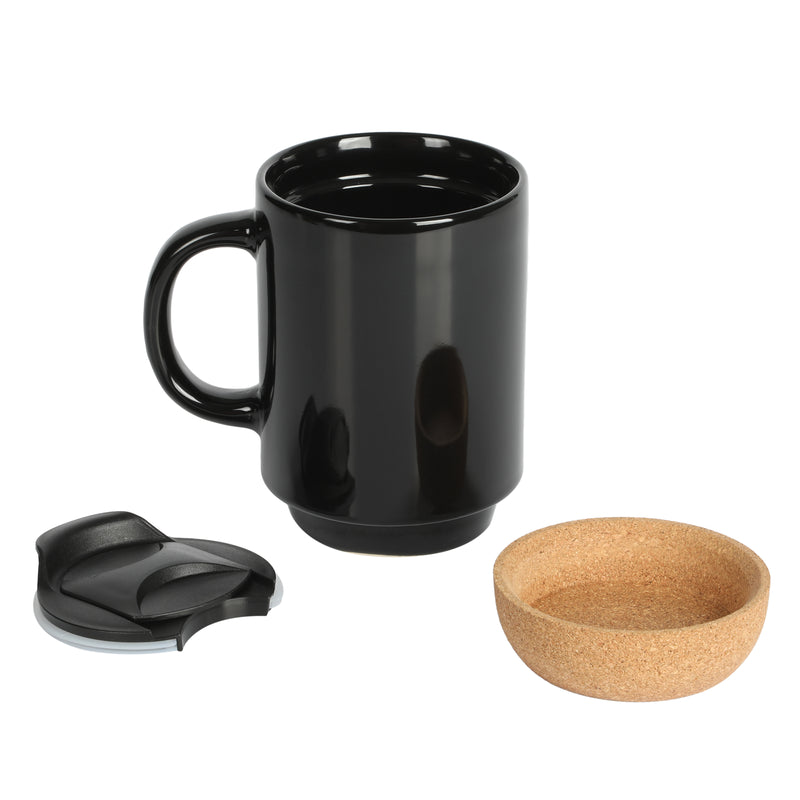 Gibson Home Modani 16.5oz Cup w/ PP Lid - Cork Base - Black & White - Solid Color - Stoneware - Color Sleeve