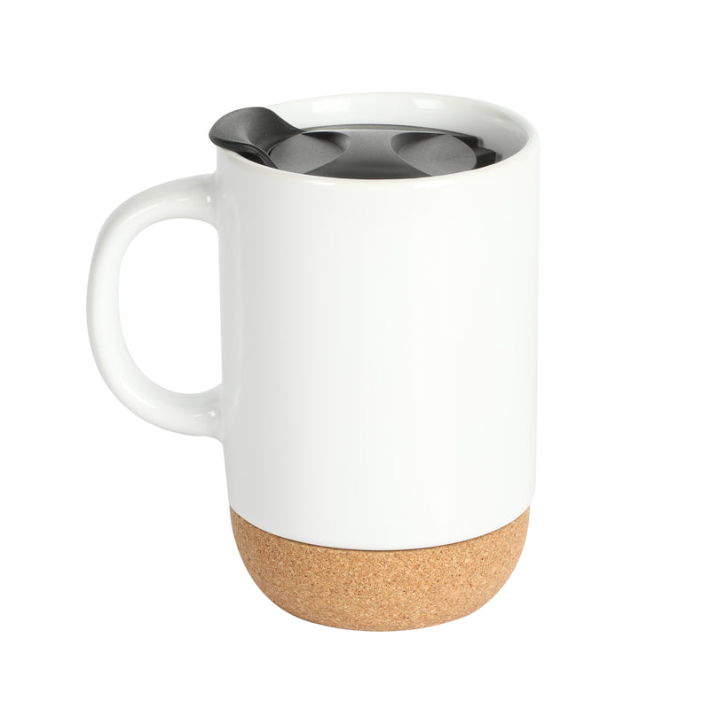 Gibson Home Modani 16.5oz Cup w/ PP Lid - Cork Base - Black & White - Solid Color - Stoneware - Color Sleeve
