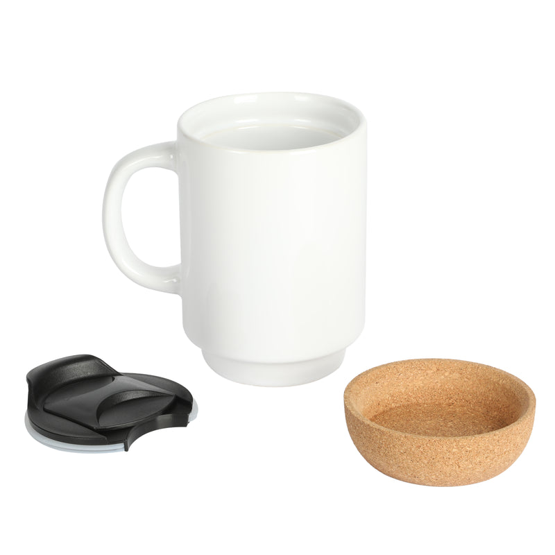 Gibson Home Modani 16.5oz Cup w/ PP Lid - Cork Base - Black & White - Solid Color - Stoneware - Color Sleeve
