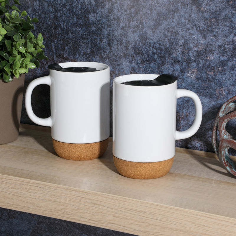 Gibson Home Modani 16.5oz Cup w/ PP Lid - Cork Base - Black & White - Solid Color - Stoneware - Color Sleeve