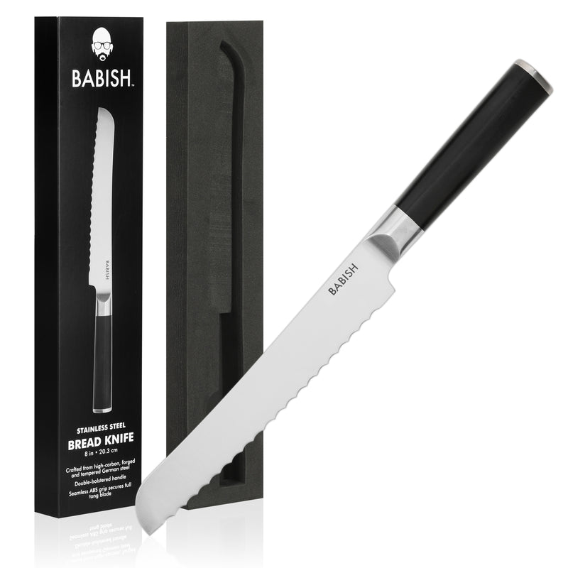 Babish 8" German Steel Bread Knife - ABS Handle - Stainless Steel - Gift Box w/ Remailer