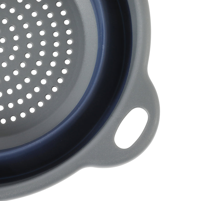 Oster Bluemarine 7" Foldable Colander w/ Long Handle - Blue/Grey - Round - PP/TPR - Color Sleeve