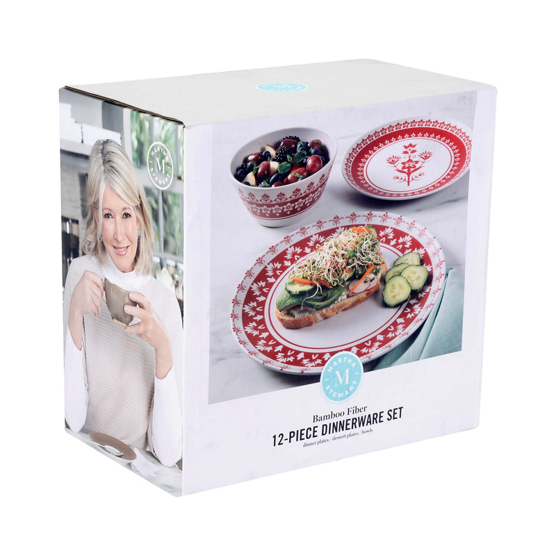 Martha Stewart Geometric 12pc Bamboo Fiber Dinnerware Set (2328 G) - Gift Box