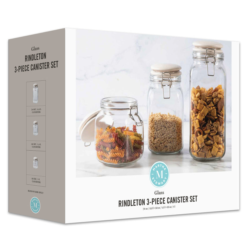 Martha Stewart Rindleton 3pc Glass Canister Set w/ Ceramic Lid - White - Clear - Gift Box