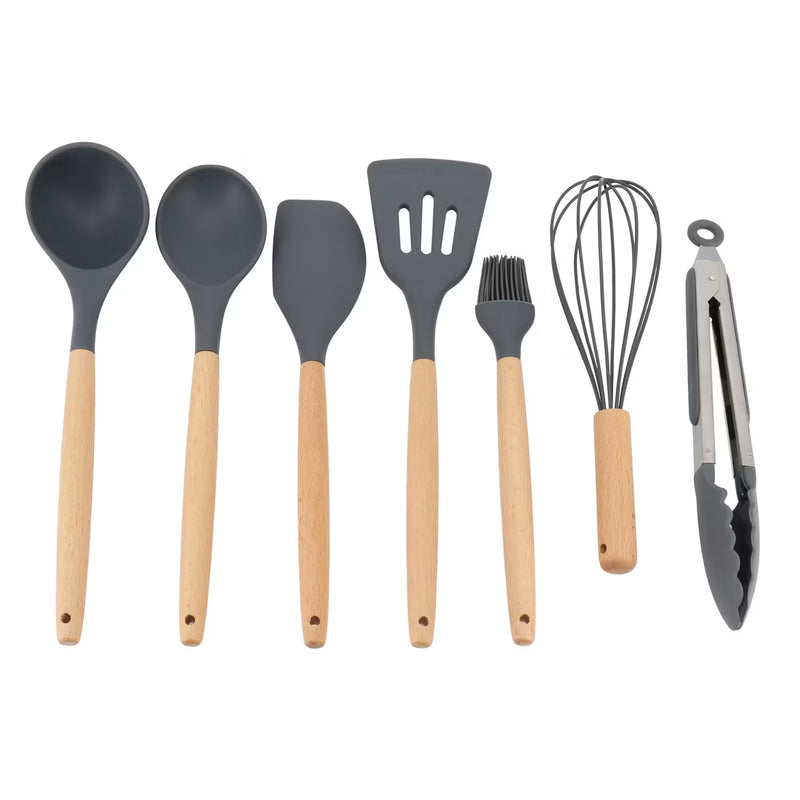 Gibson Home Holton 7pc Kitchen Tools & Gadgets Set - Beech Wood Handle - Nylon/Silicone Head - Gift Box