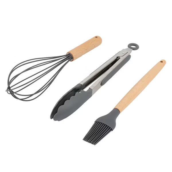 Gibson Home Holton 7pc Kitchen Tools & Gadgets Set - Beech Wood Handle - Nylon/Silicone Head - Gift Box