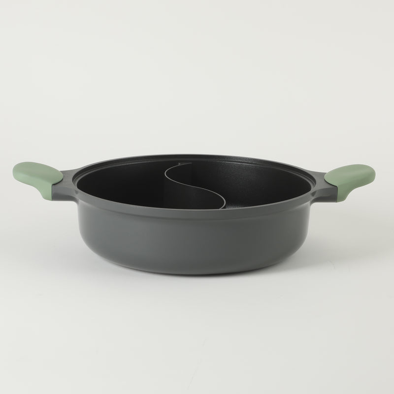 Kenmore - Theodore 6.5qt Cast Aluminum Hot Pot w/ Divider & Lid - Nonstick - Glass Lid w/ Silicon Rim - Induction Base - Soft Touch Handle - GBX w/ Remailer