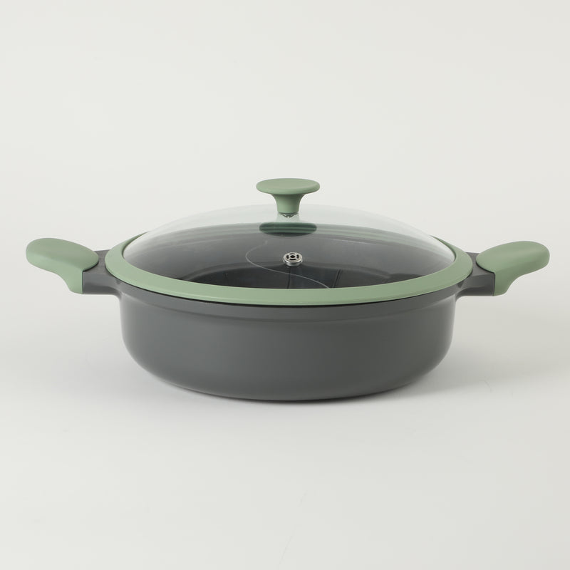 Kenmore - Theodore 6.5qt Cast Aluminum Hot Pot w/ Divider & Lid - Nonstick - Glass Lid w/ Silicon Rim - Induction Base - Soft Touch Handle - GBX w/ Remailer