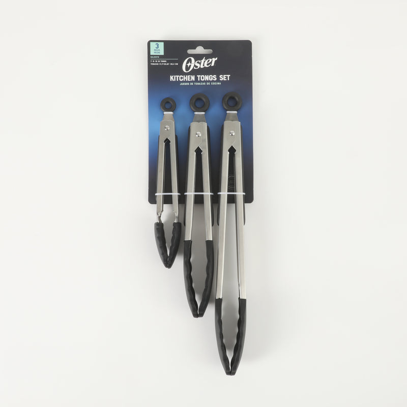 Oster Baldwyn 3pc Stainless Steel Tongs Set - Nylon/SS/TPR Handle - Tie Card