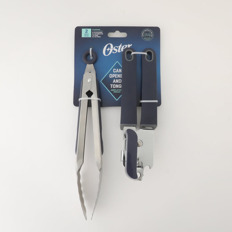 Oster Bluemarine 2pc Stainless Steel Can Opener & Tongs Set - Tie Card