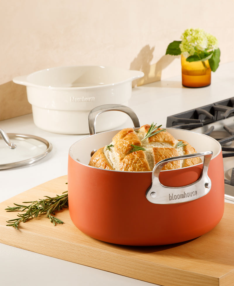 Bloomhouse 6qt Aluminum Ceramic Non-Stick Dutch Oven w/ Lid & Ceramic Steamer - Gift Box w/ Remailer