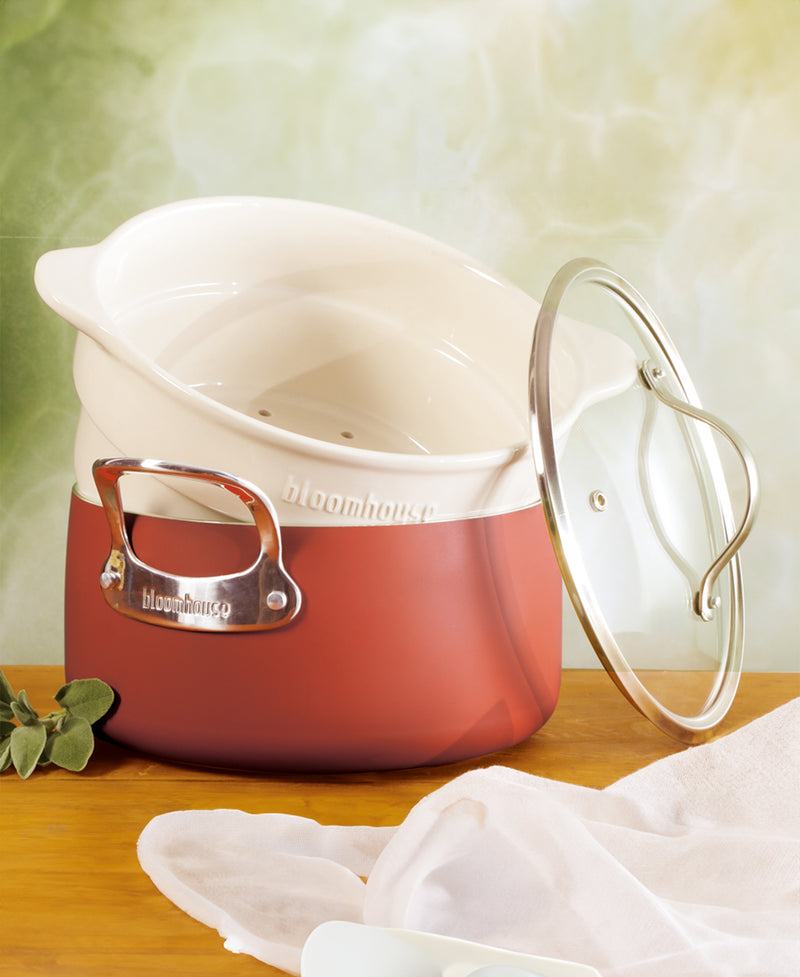 Bloomhouse 6qt Aluminum Ceramic Non-Stick Dutch Oven w/ Lid & Ceramic Steamer - Gift Box w/ Remailer