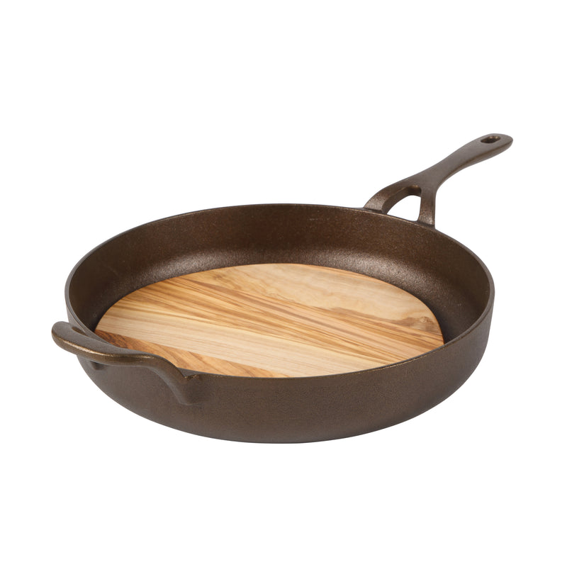 Bloomhouse 12" Preseason Plus Cast Iron Skillet w/ Wooden Trivet - Olive Oil - Gift Box w/ Remailer