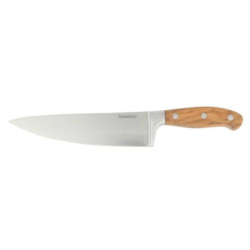 Bloomhouse 8" German Steel Chef Knife - Olive Wood Forged Handle - Stainless Steel - Gift Box w/ Remailer