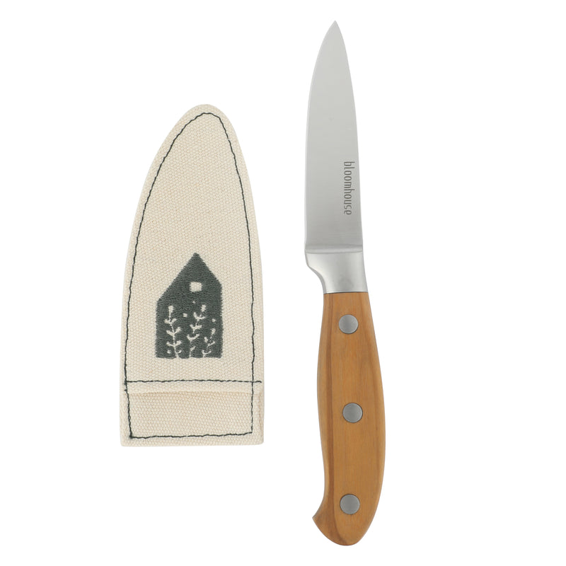 Bloomhouse 3.5" German Steel Paring Knife - Olive Wood Forged Handle - Stainless Steel - Gift Box w/ Remailer