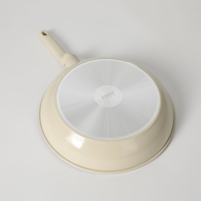 Gibson Home Barnsdall 12" Aluminum Frying Pan - Linen - Grey Ceramic Nonstick Interior - Soft Touch Handle - Forged Look - Color Label