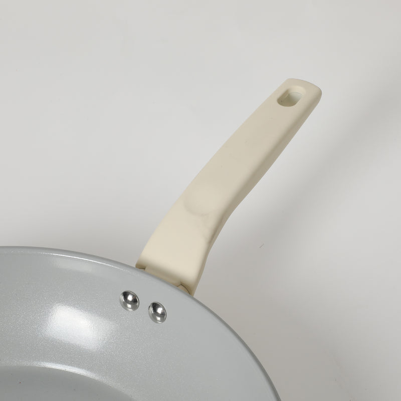 Gibson Home Barnsdall 12" Aluminum Frying Pan - Linen - Grey Ceramic Nonstick Interior - Soft Touch Handle - Forged Look - Color Label