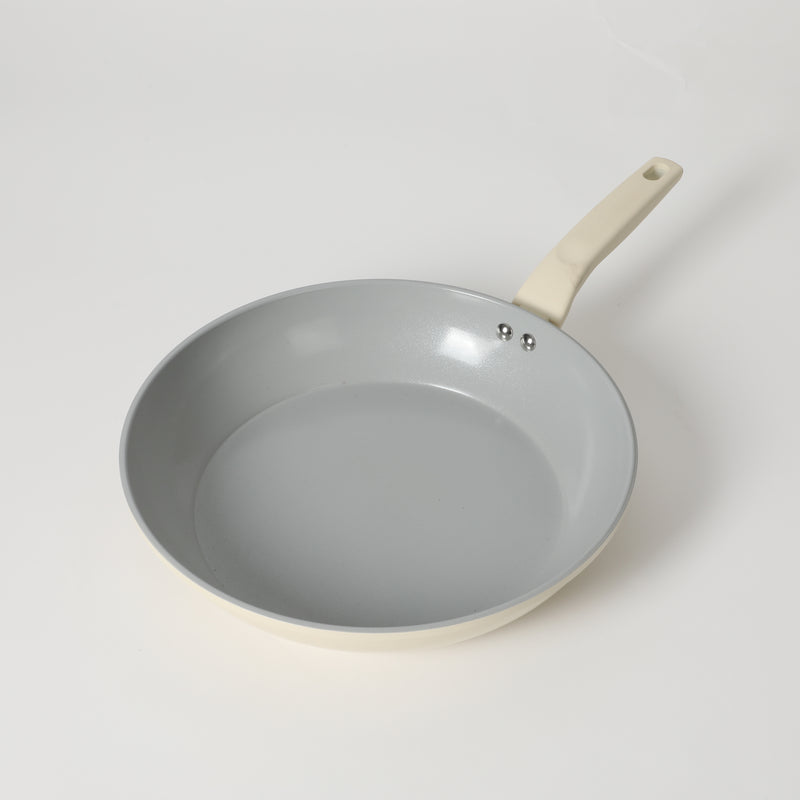 Gibson Home Barnsdall 12" Aluminum Frying Pan - Linen - Grey Ceramic Nonstick Interior - Soft Touch Handle - Forged Look - Color Label